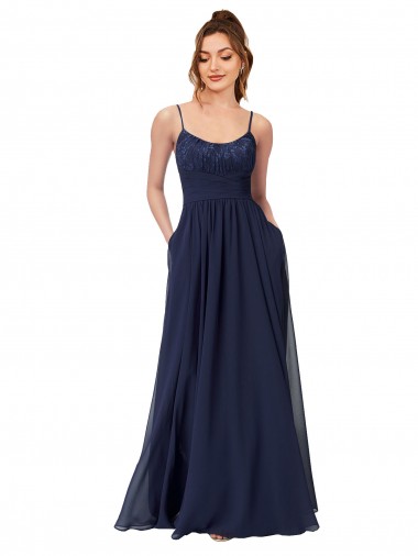 Long Chantilly Lace and Ruched Chiffon Bridesmaid Dress