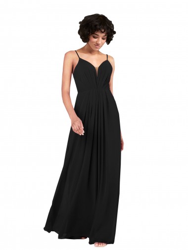 Simple V-Neckline Chiffon Bridesmaid Dress with Pleated Skirt