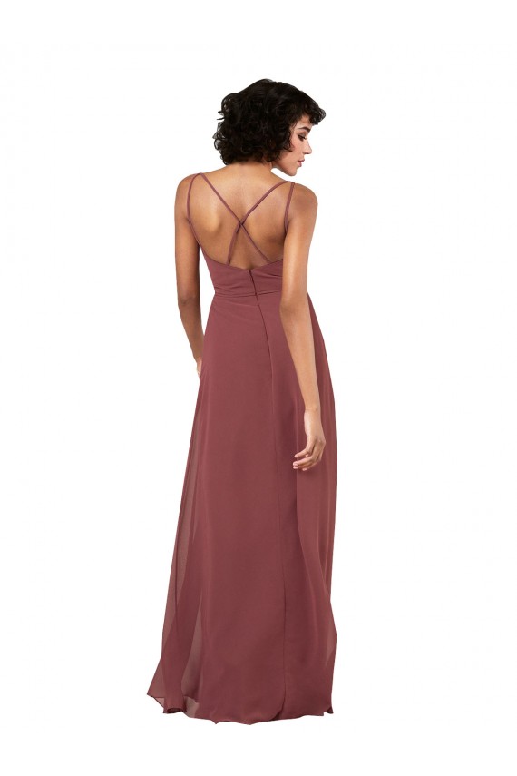 Simple V-Neckline Chiffon Bridesmaid Dress with Pleated Skirt