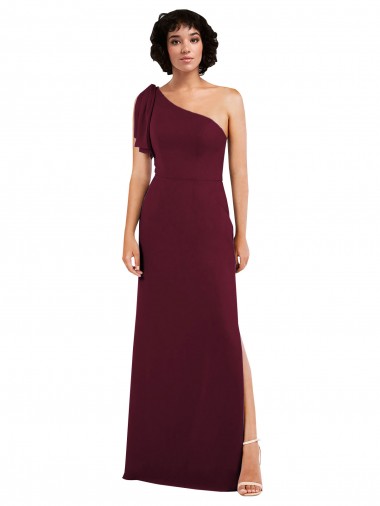 One Shoulder Chiffon Bridesmaid Dress with Skirt Slit and Accent Strap