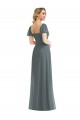Puff Sleeves Chiffon Maxi Bridesmaid Dress with Front Slit