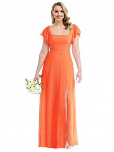Flutter Sleeves Scoop Open Back Chiffon Maxi Bridesmaid Dress