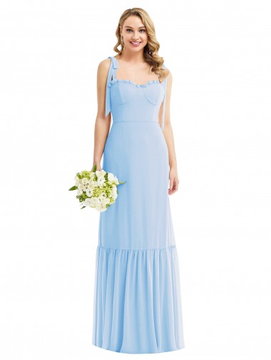 Tie Shoulder Bustier Bodice Ruffle Hem Maxi Bridesmaid Dress