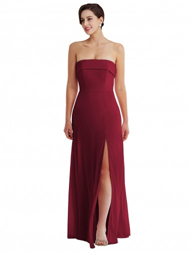 Cuffed Strapless Maxi Bridesmaid Dress with Front Slit