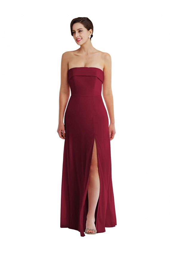 Cuffed Strapless Maxi Bridesmaid Dress with Front Slit