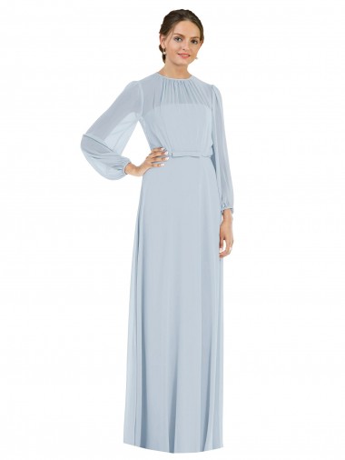 Strapless Chiffon Maxi Bridesmaid Dress with Puff Sleeve Blouson Overlay
