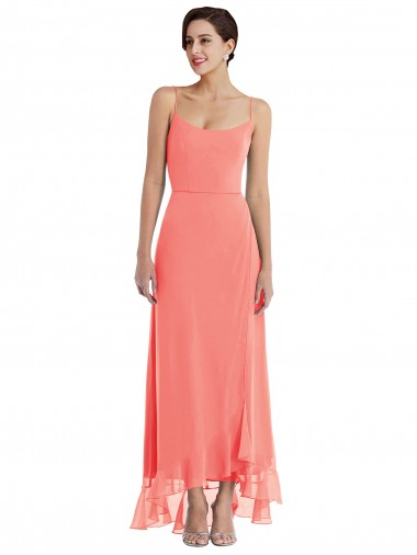 Scoop Neck Ruffle Trimmed High Low Maxi Bridesmaid Dress