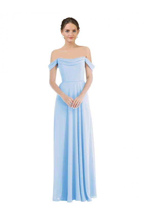 Off the Shoulder Draped Neckline Maxi Bridesmaid Dress