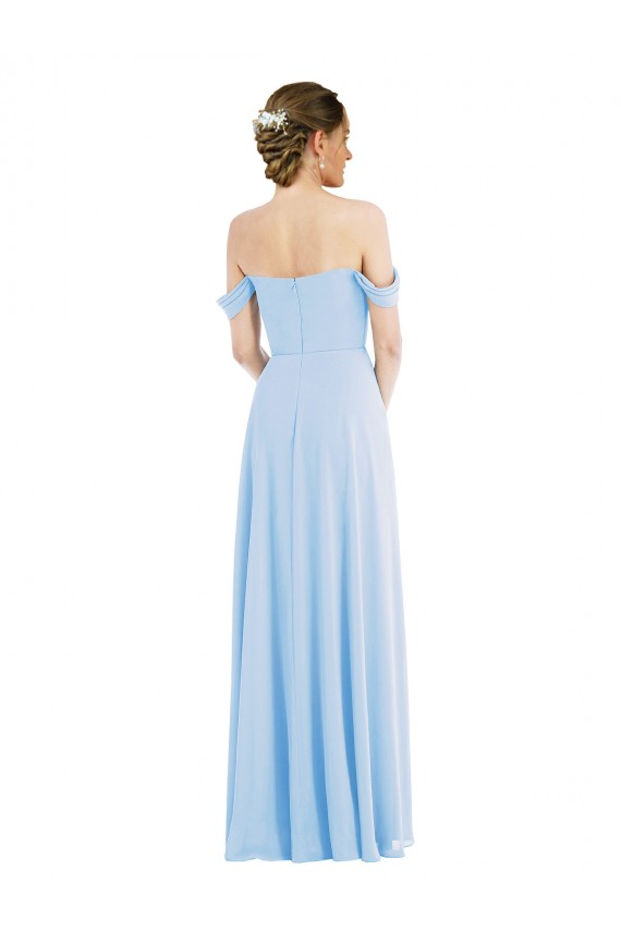 Off the Shoulder Draped Neckline Maxi Bridesmaid Dress
