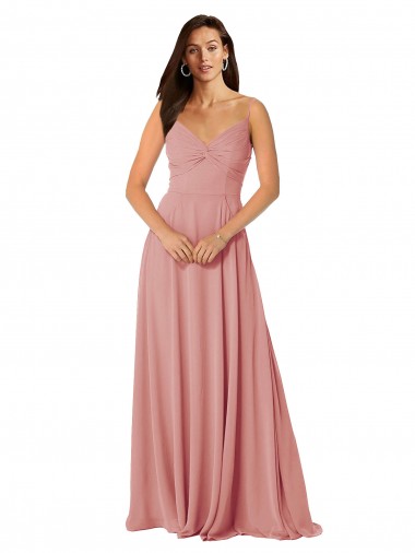 Twist-Knot V-Neck Long Chiffon Bridesmaid Dress