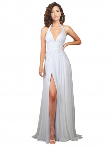 Halter Plunge V-Neckline Chiffon Dress with High Leg Split
