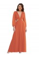 High Low Ruffled Long Chiffon Cutout Bishop Sleeves Maxi Bridesmaid Dress