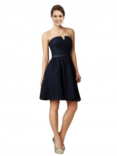 Classic Knee Length Lace Bridesmaid Dress with Notched Neckline
