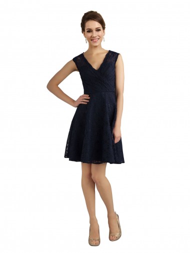 Short V-Neck Lace Bridesmaid Dress with Illusion Back