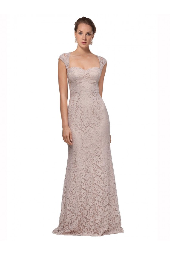 Sweetheart Neckline Cap Sleeves Lace Bridesmaid Dress with Twist