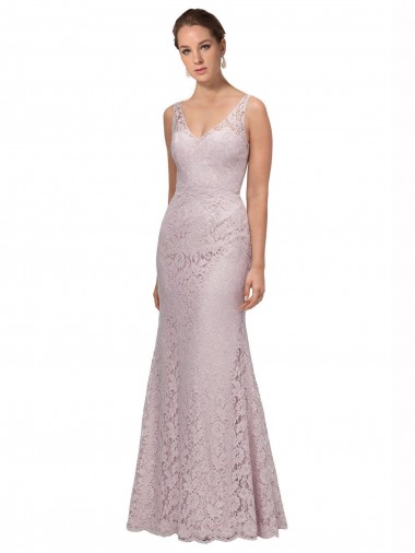 Lace V-Neckline Long Full Length Bridesmaid Dress
