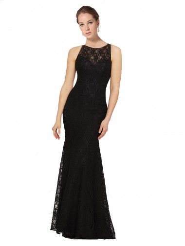 Fitted Lace Bridesmaids Dress with Jewel Neckline and Open Back