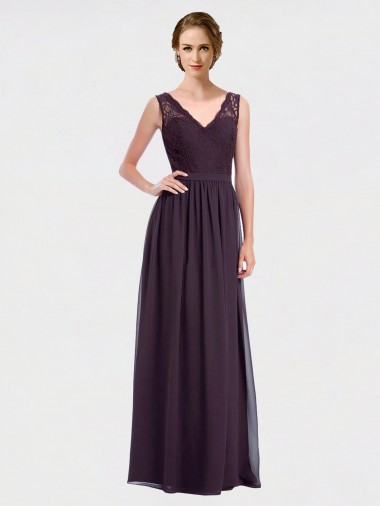 V-Neck Bridesmaid Dress with Corded Lace Bodice