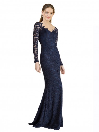 Illusion Long Sleeves Lace Bridesmaid Dress with Sheer Keyhole Back