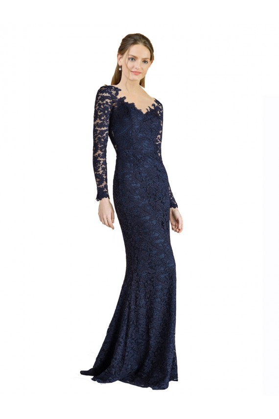 Illusion Long Sleeves Lace Bridesmaid Dress with Sheer Keyhole Back