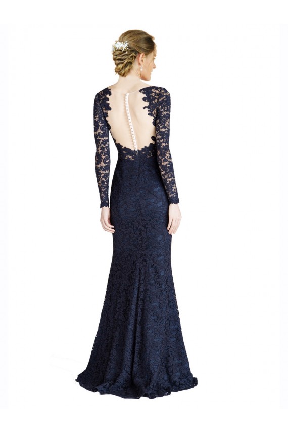 Illusion Long Sleeves Lace Bridesmaid Dress with Sheer Keyhole Back