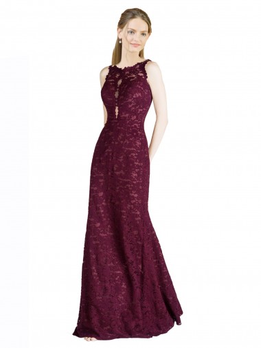Long Lace Bridesmaid Dress with Peekaboo Bodice and Keyhole Back