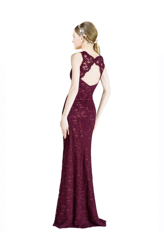 Long Lace Bridesmaid Dress with Peekaboo Bodice and Keyhole Back