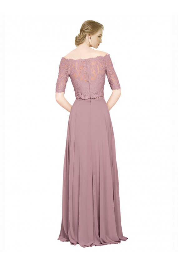Off the Shoulder Lace Crop Top A-Line Chiffon Bridesmaid Dress