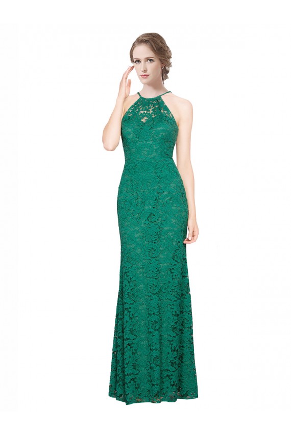 High Illusion Halter Neck Long Lace Bridesmaid Dress