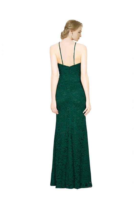 High Illusion Halter Neck Long Lace Bridesmaid Dress