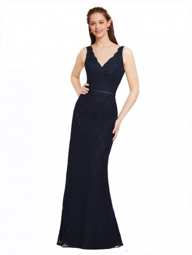 Lace Bridesmaid Dress with Satin Waistband and Open Back