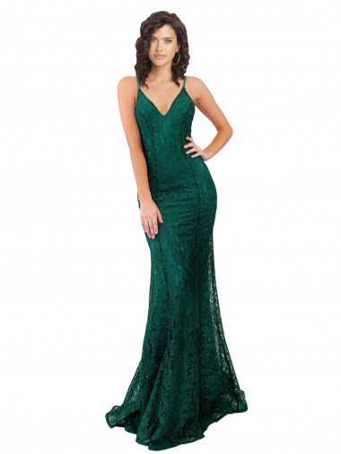 Sleek Black Tie Fishtail Shaped Long Lace Bridesmaid Dress