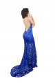 High Neck Long Open Back Lace Bridesmaid Dress with Train