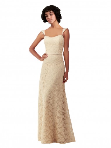 Lace A-Line Long Bridesmaids Dress with Satin Waistband