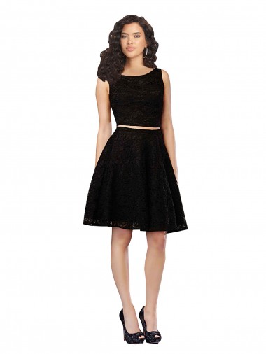 Two Piece Short Lace Bridesmaid Dress with Jewel Neckline