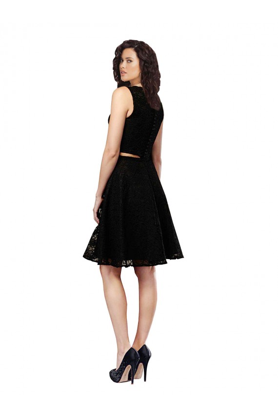 Two Piece Short Lace Bridesmaid Dress with Jewel Neckline