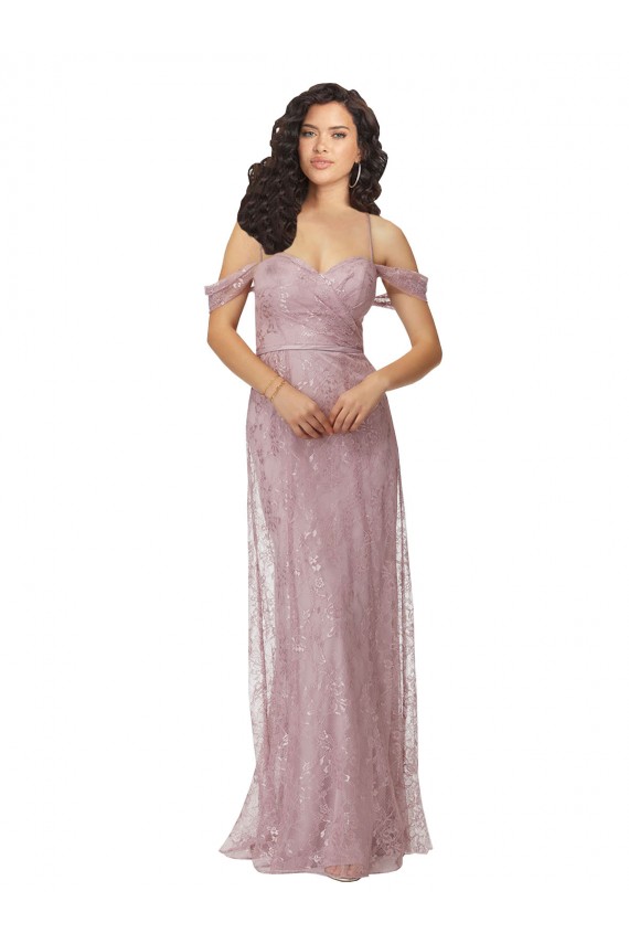 Sweetheart Chantilly Lace Bridesmaid Dress with Off the Shoulder Sleeves