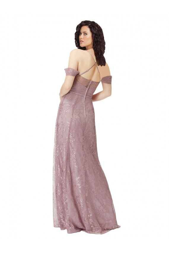 Sweetheart Chantilly Lace Bridesmaid Dress with Off the Shoulder Sleeves