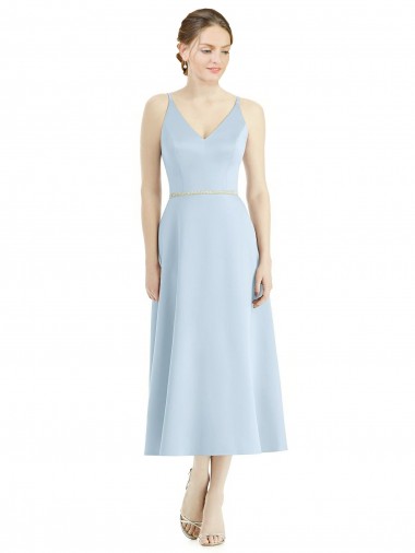 Short Tea Length V-Neck Satin Bridesmaid Dress