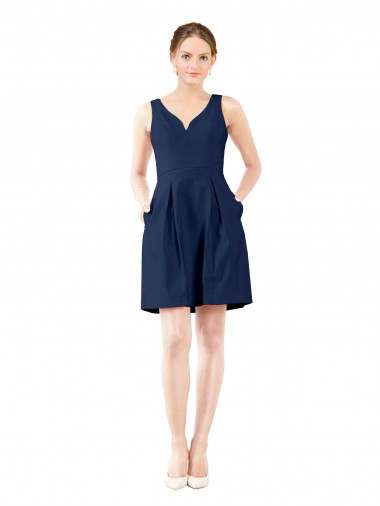 V-Neck A-Line Satin Bridesmaid Dress with Pockets