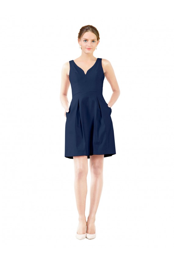 V-Neck A-Line Satin Bridesmaid Dress with Pockets