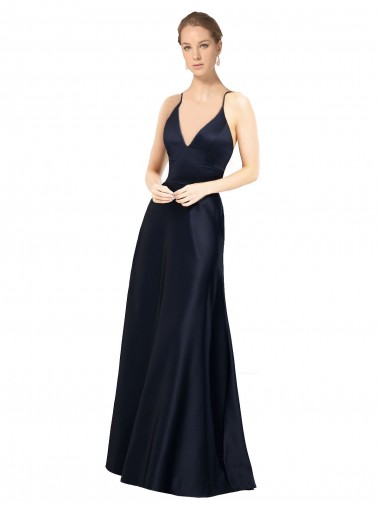 Sexy Satin Bridesmaids Dress with Deep V-Neckline and Strappy Back