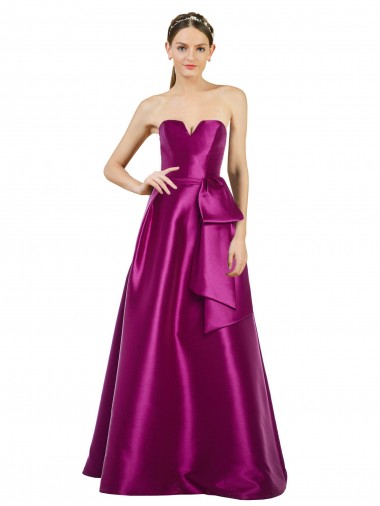Sleeveless V-Neck Long Satin Bridesmaid Dress with Bow Waist