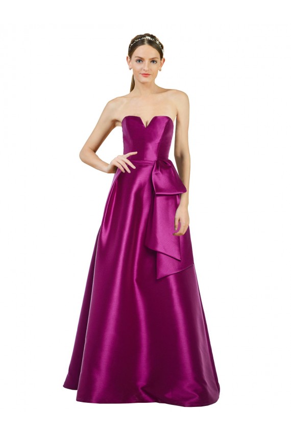 Sleeveless V-Neck Long Satin Bridesmaid Dress with Bow Waist