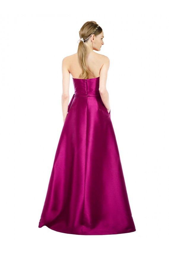 Sleeveless V-Neck Long Satin Bridesmaid Dress with Bow Waist
