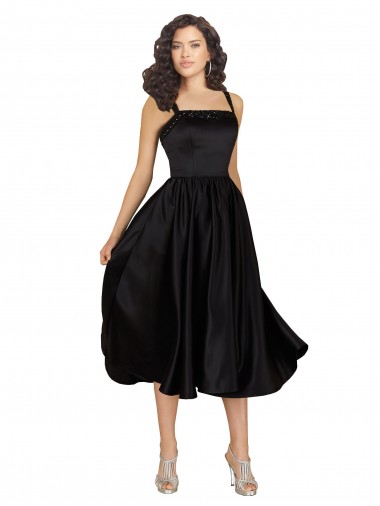 Short Square Neck Satin Bridesmaid Dress with Beading