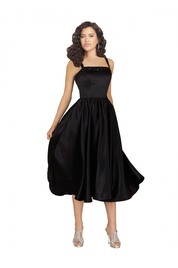 Short Square Neck Satin Bridesmaid Dress with Beading