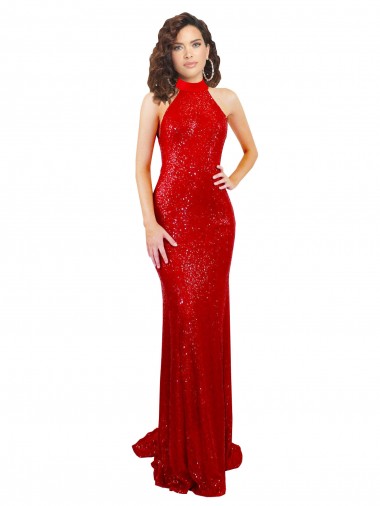 Halter High Neck Mermaid Open Back Sequin Bridesmaid Dress
