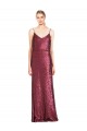 High Neck Halter Long Slim Sequin Bridesmaid Dress with V-Neck and Blouson Bodice