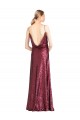 High Neck Halter Long Slim Sequin Bridesmaid Dress with V-Neck and Blouson Bodice